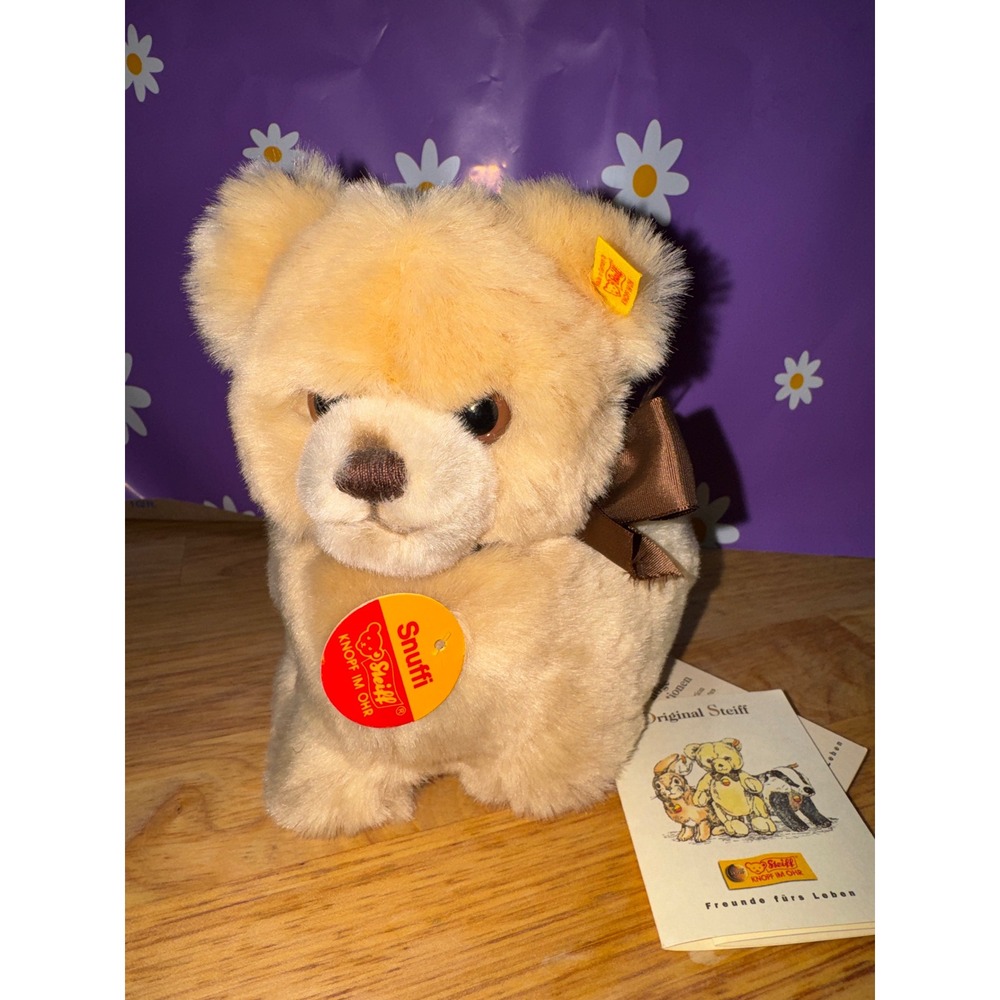 Steiff Snuffi 16 Bear Plush Tan 077302 New With Tags Brown Ribbon Collectible